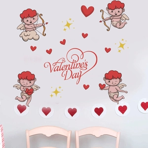Valentine's Day wall stickers set featuring cartoon Cupids and red hearts on white wall