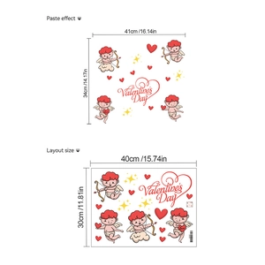 Cupid angel Valentine's Day wall sticker with red hearts and gold stars 40x30cm