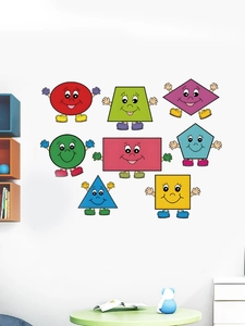 Vibrant cartoon geometric wall stickers featuring cute faces for children room decor