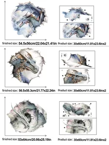 Größentabelle für 3D-Saurier-Wandtattoos mit Abmessungen und Layout-Spezifikationen