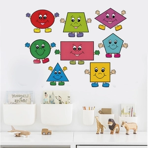 Colorful cartoon geometric wall stickers with cute smiley faces for kids room decoration