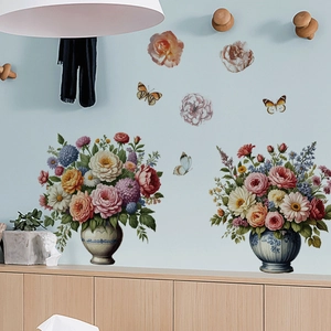 Romantic rose bouquet and butterflies PVC wall decals for living room bedroom decor