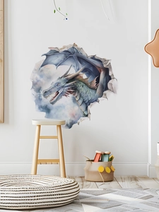 Detail eines 3D-Dinosaurier-Wandaufklebers mit fliegendem Drachen für Kinderzimmer