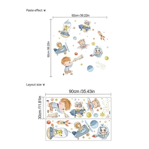 Cartoon animal astronaut wall stickers set for kids room featuring bears and rockets