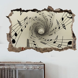 3D-Wandaufkleber mit Musiknoten im Spiraltunnel-Design und Bruchkanten-Effekt