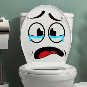 Funny Cartoon Crying Face Toilet Sticker Removable Waterproof PVC Wall Decal For Bathroom Fridge Home Decor Black