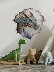 Detail eines 3D Dino Wandstickers mit blauem Dinosaurier für Kinderzimmer Wanddeko