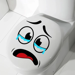 Funny crying face emoji toilet lid sticker for creative bathroom decoration with blue tears
