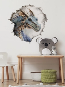 Detail der hochwertigen 3D-Wandgestaltung mit realistischem blauem Drachen und Risseffekt