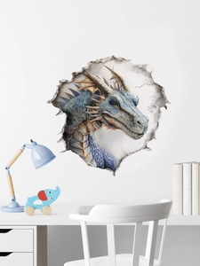 3D Wandtattoo Dinosaurier realistischer graublauer Drache Wandaufkleber für Wohnzimmer Deko