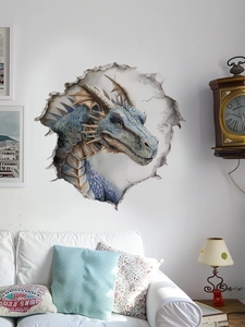 Detailansicht eines 3D-Dinosaurier-Wandaufklebers mit einem realistischen blauen Drachen