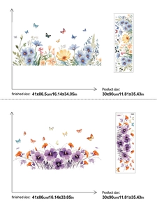 Detail view of floral wall sticker dimensions showing product size and finished layout