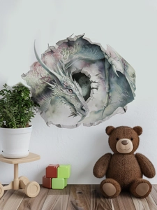 Nahaufnahme eines 3D-Drachen-Wandstickers im Aquarellstil für Kinderzimmer-Dekoration
