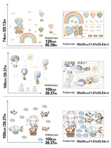 Detailed size chart for animal hot air balloon wall stickers showing layout and dimensions