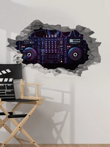 3D broken wall effect DJ mixer wall sticker with creative music controller design
