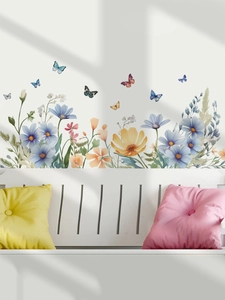 Detailed view of floral PVC wall stickers with butterflies and window shadow decor