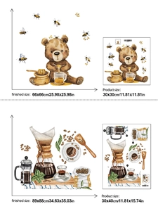 Detail view of coffee and honey bear wall decals showing sheet and finished sizes