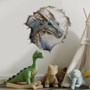 3D-Wandaufkleber mit blauem Drachenkopf-Durchbruch-Effekt für Kinderzimmer Deko
