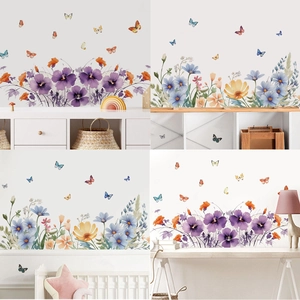 Removable PVC Flower Butterfly Wall Stickers Watercolor Botanical Floral Wall Decals For Living Room Bedroom Home Decor