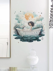 Dettaglio adesivo murale ragazza in vasca da bagno che galleggia sulle onde