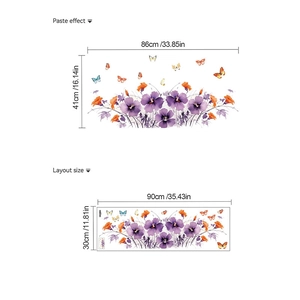Floral wall stickers featuring purple hibiscus and butterflies for living room decoration