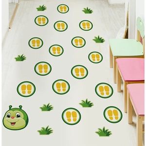 Cartoon caterpillar floor decals and colorful footprints for nursery room decorations