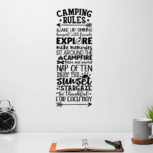 Camping Rules wall decal with mountains and forest graphics for home living room decor