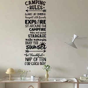 Camping Rules wall sticker with mountain forest design for living room home decor