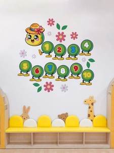 Detail showing a cartoon caterpillar wall sticker with numbers 1 to 10 for nursery decor