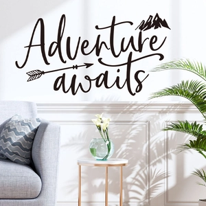 Adventure awaits wall sticker with mountains and arrows for living room decor