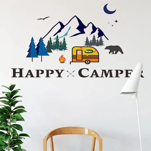Cartoon mountain and camper van wall decal sticker for nursery and bedroom wall decoration