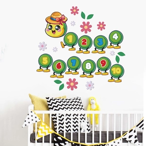Cartoon Caterpillar Number 1-10 Wall Sticker Removable PVC DIY Green Educational Decal For Kids Nursery Bedroom Decor