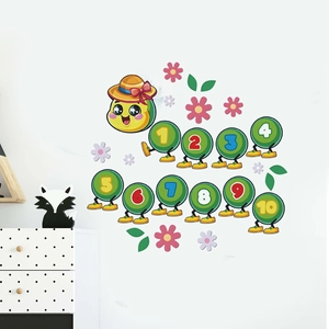 Green cartoon caterpillar number wall decals with numbers 1-10 for kids bedroom decoration