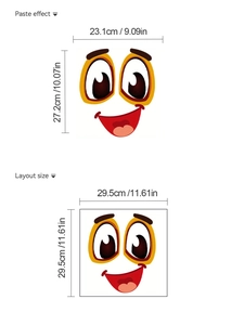 Detailed dimensions of cartoon smile face toilet stickers for bathroom wall decor