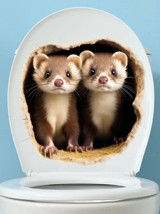 Creative 3D raccoon wall stickers for bathroom toilet lid with realistic cracked hole effect