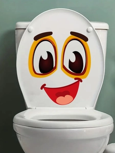 Detail view of cartoon smiling face wall sticker made of waterproof PVC for toilet lid