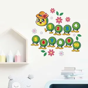 Cartoon caterpillar number wall stickers for kids bedroom decor with 1-10 counting theme