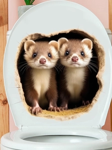 Close-up of 3D raccoon animal toilet sticker with vivid fur texture and 3D effect