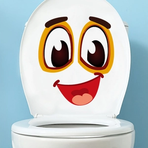 Removable cartoon smiley face PVC wall sticker for bathroom toilet lid decoration