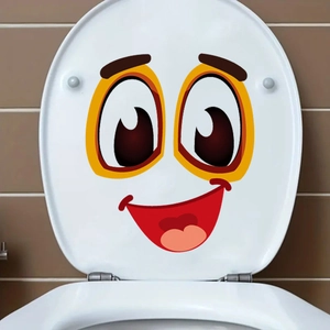 Funny cartoon smiley face toilet lid sticker made of waterproof PVC for bathroom decor