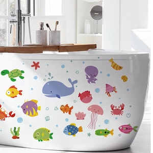 Cartoon ocean world wall stickers with whale and turtle for bathtub decor
