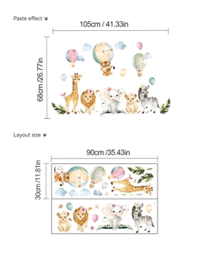 Détails sur la taille du layout et l'effet de pose des stickers animaux de dessin animé