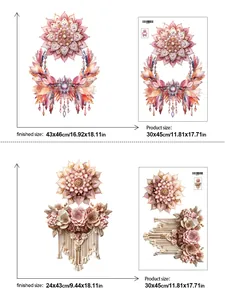 Tabella taglie per adesivi murali con fiori rosa boho e dimensioni dettagliate