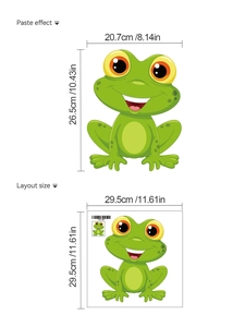 Detail showing the layout and paste effect of cartoon frog wall stickers with size data