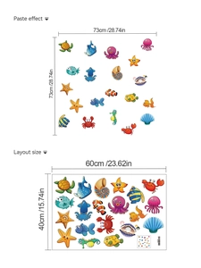 Detailed layout of cartoon ocean animal wall stickers with specific size specifications