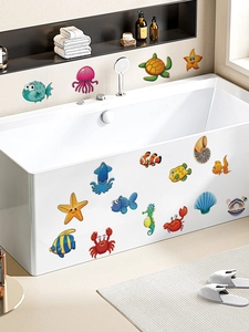 Macro shot of waterproof marine animal stickers featuring colorful cartoon sea creatures
