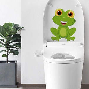 Cute cartoon green frog toilet seat sticker made of waterproof PVC for bathroom decor