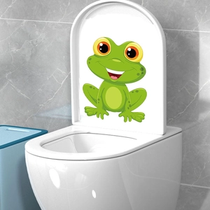 Cute green frog cartoon toilet lid sticker made of waterproof PVC for bathroom decor