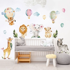 Stickers muraux aquarelle éléphant et girafe pour décoration de chambre d enfant