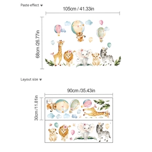Stickers muraux animaux avec éléphant et lion pour chambre enfant, décor mural de 105x68cm